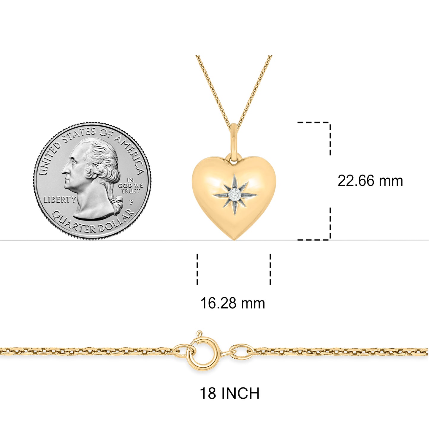 14K Gold Vermeil Puffed Heart Diamond Pendant
