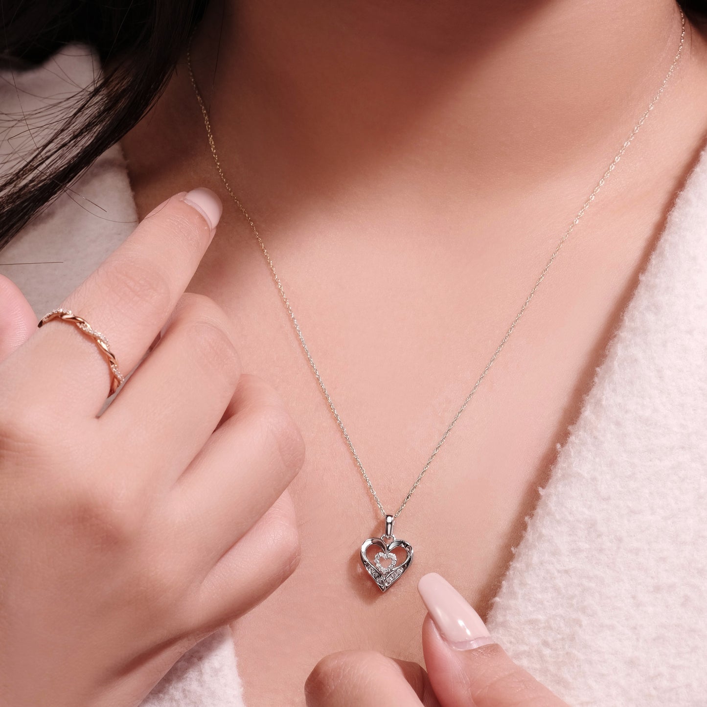 Two Heart Diamond Pendant Necklace in 10K Gold