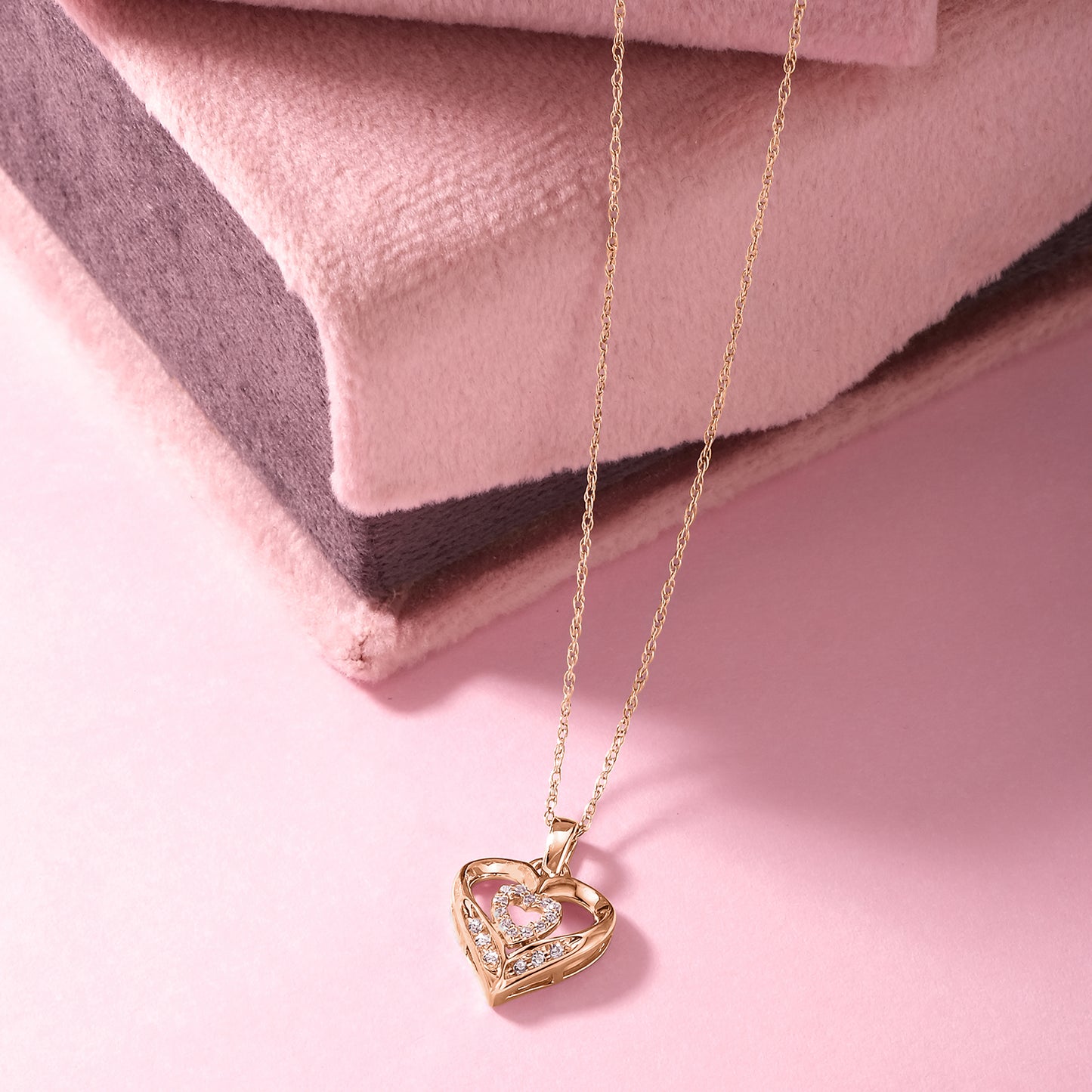 Two Heart Diamond Pendant Necklace in 10K Gold