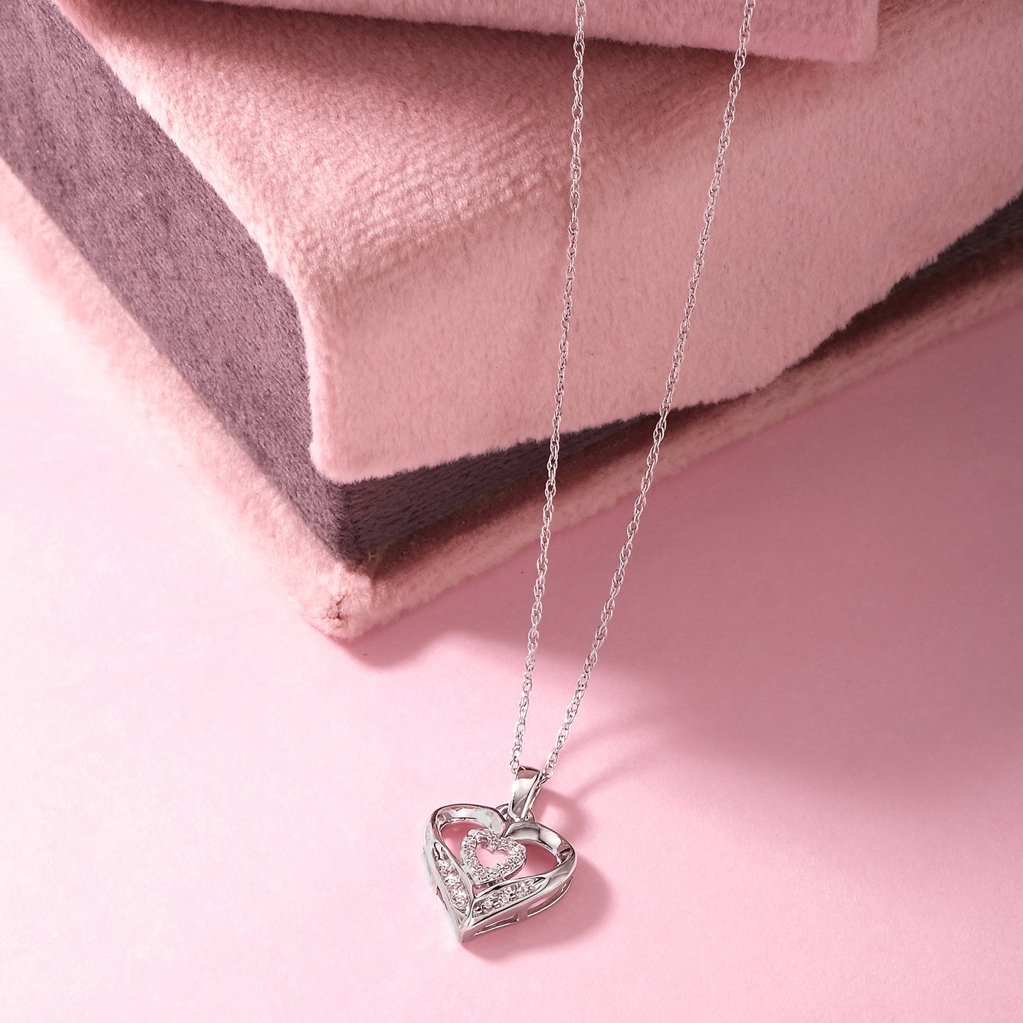 Two Heart Diamond Pendant Necklace in 10K Gold