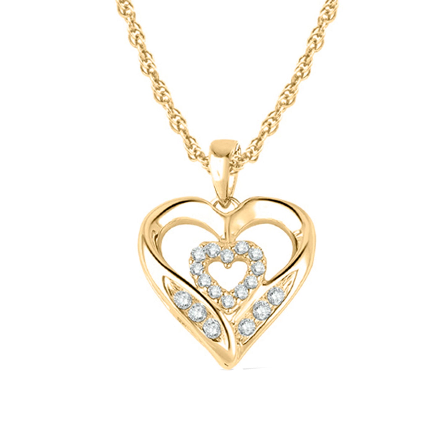 Two Heart Diamond Pendant Necklace in 10K Gold