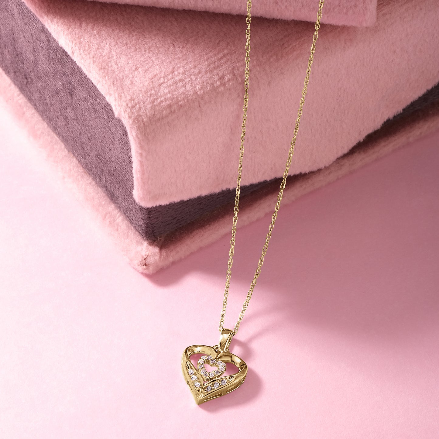 Two Heart Diamond Pendant Necklace in 10K Gold