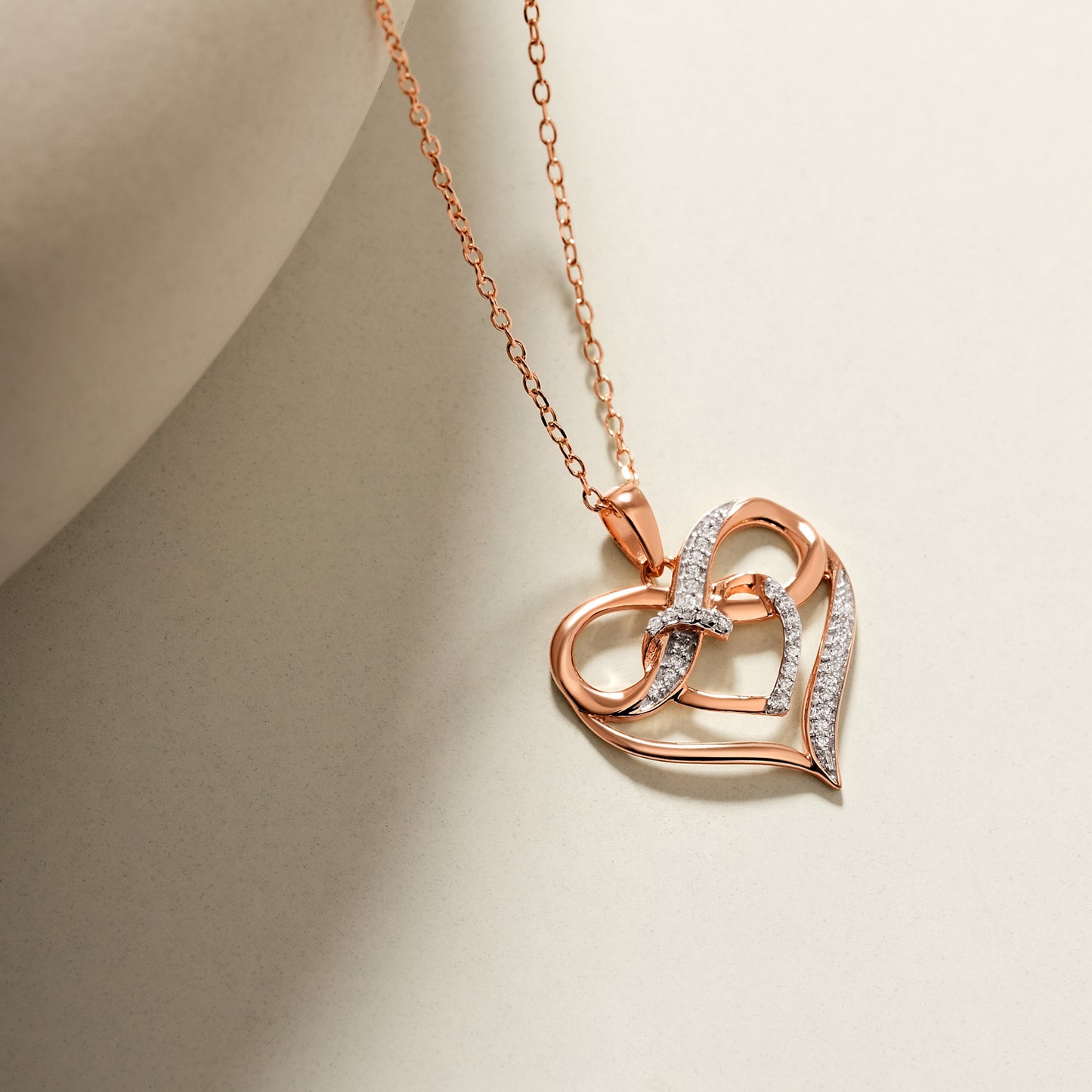 Double Heart Infinity Pendant Necklace in Rose Gold