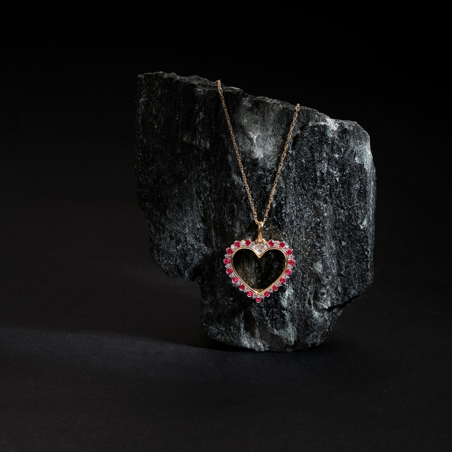 14K Gold Vermeil Ruby & Diamond Heart Necklace
