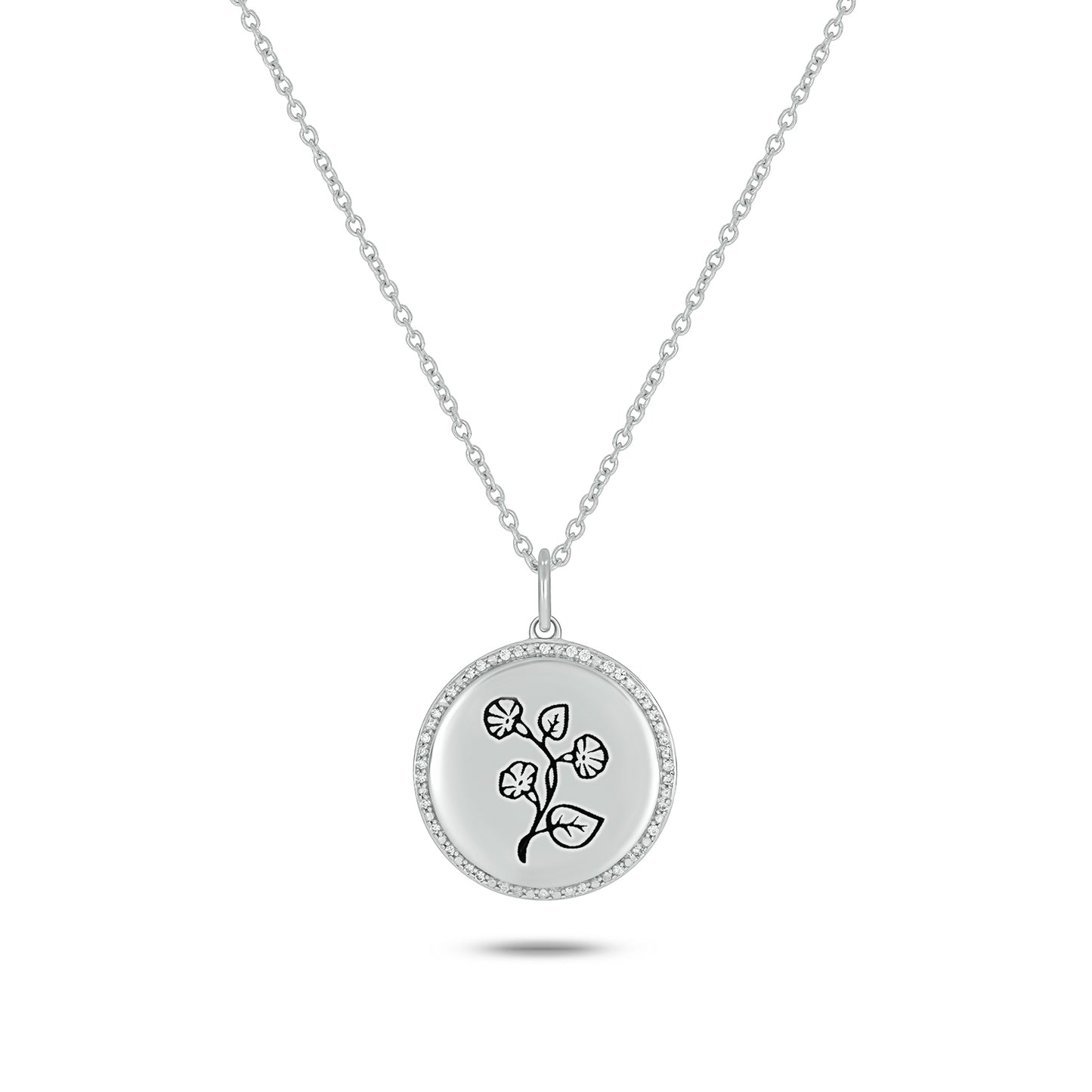 Bespoke Personalized Birth Flower Pendant In 925 Sterling Silver With Natural Diamonds