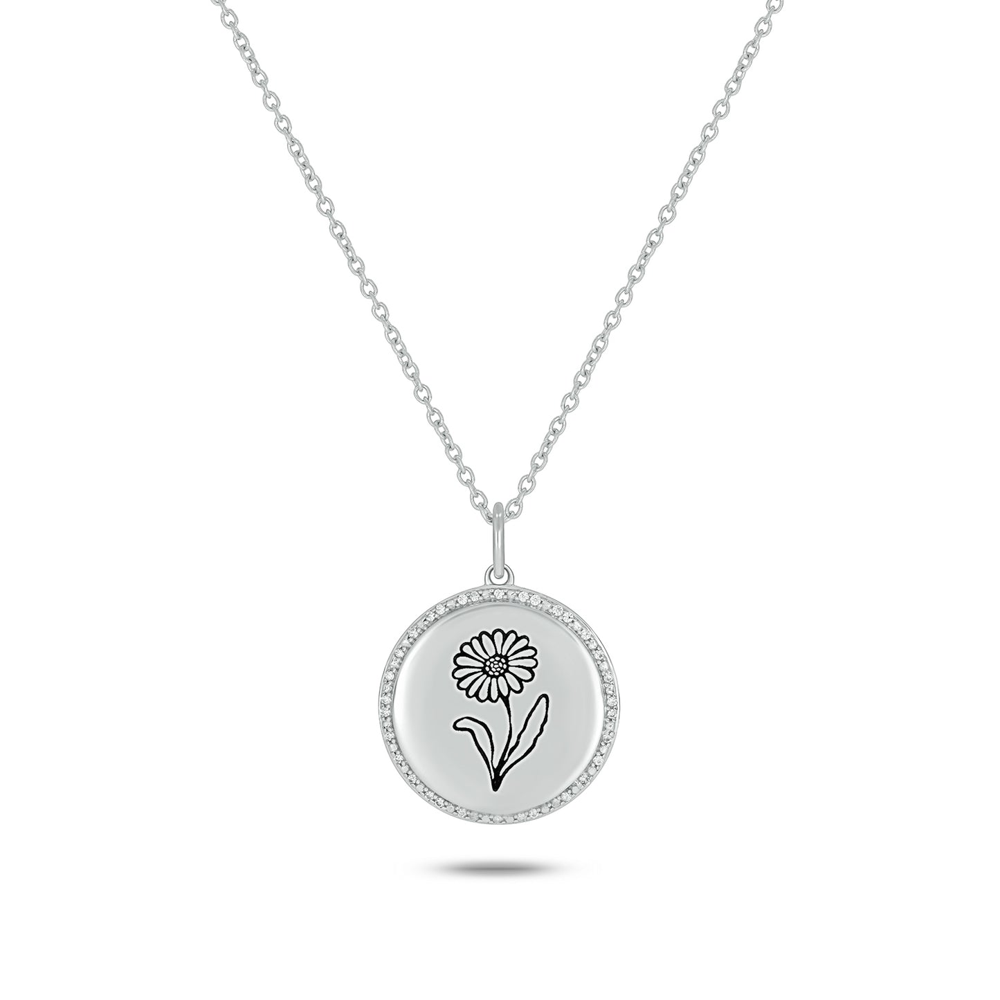 Bespoke Personalized Birth Flower Pendant In 925 Sterling Silver With Natural Diamonds