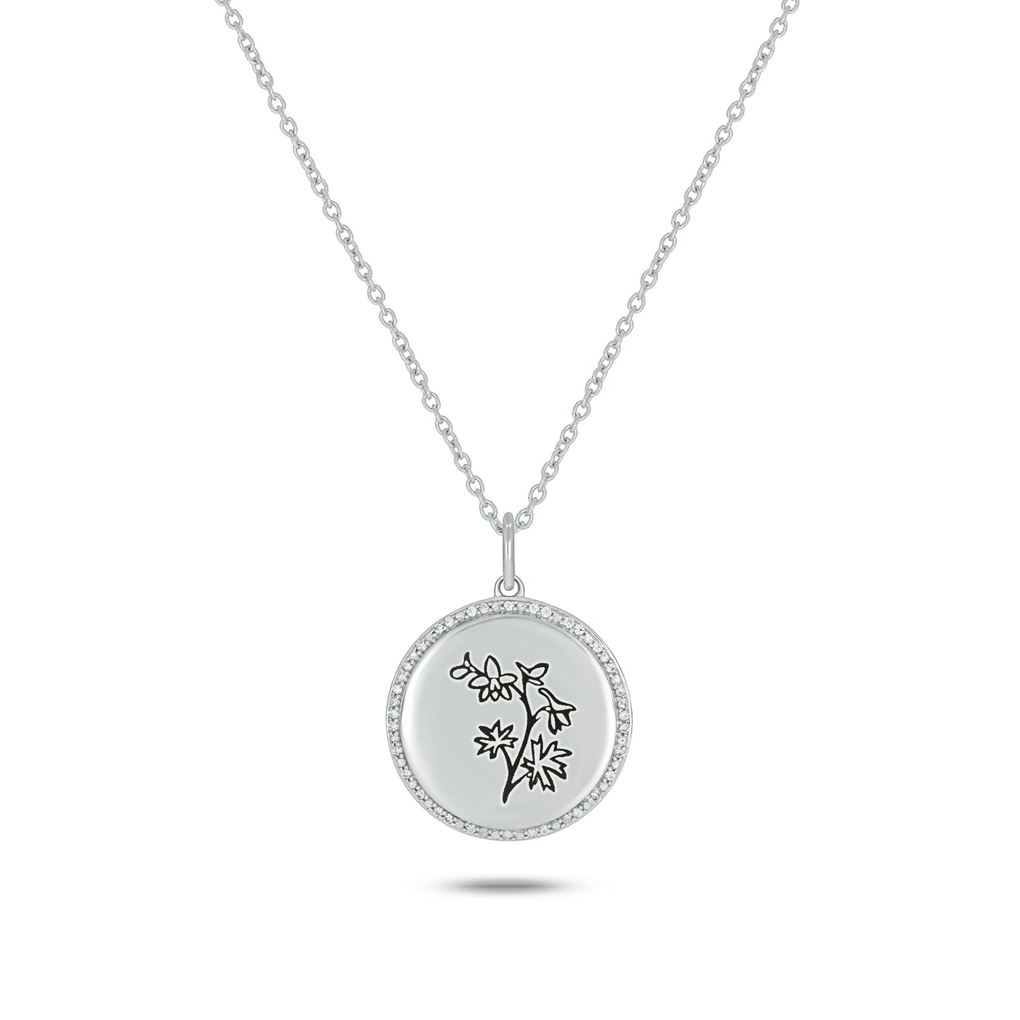 Bespoke Personalized Birth Flower Pendant In 925 Sterling Silver With Natural Diamonds