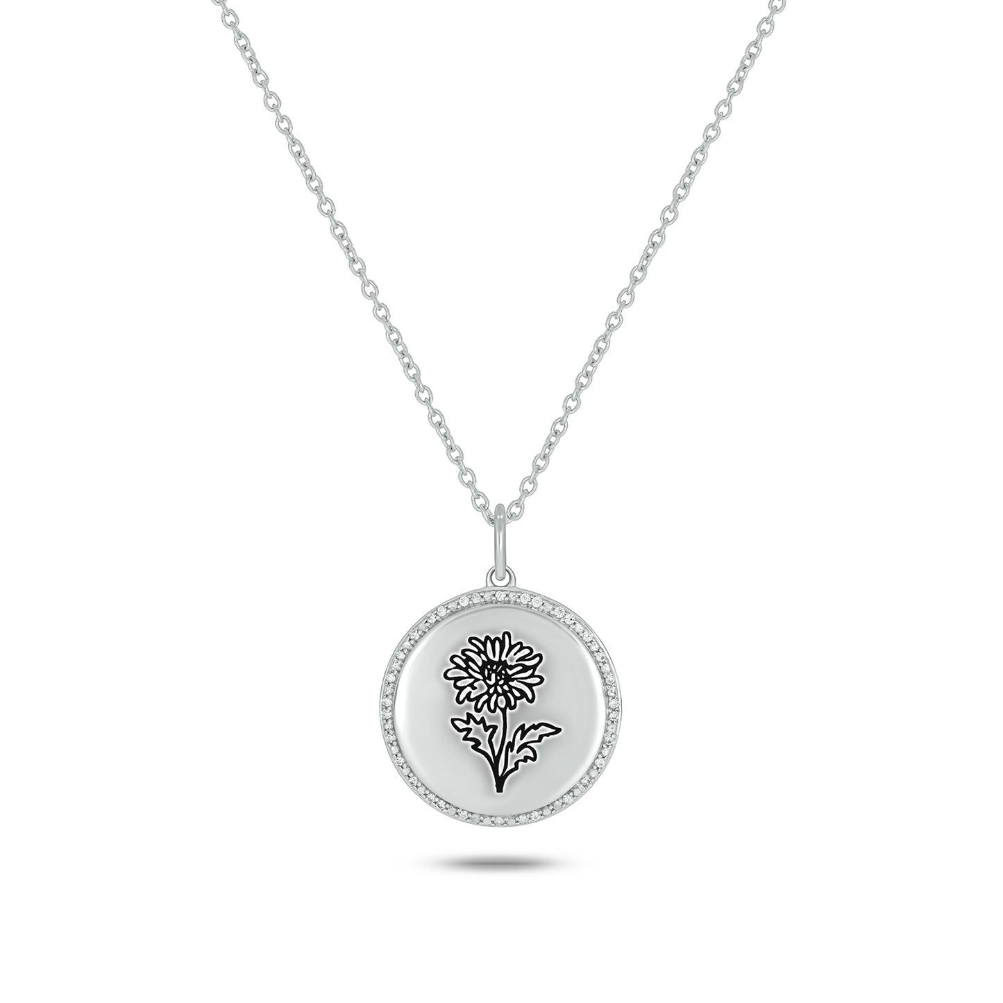Bespoke Personalized Birth Flower Pendant In 925 Sterling Silver With Natural Diamonds