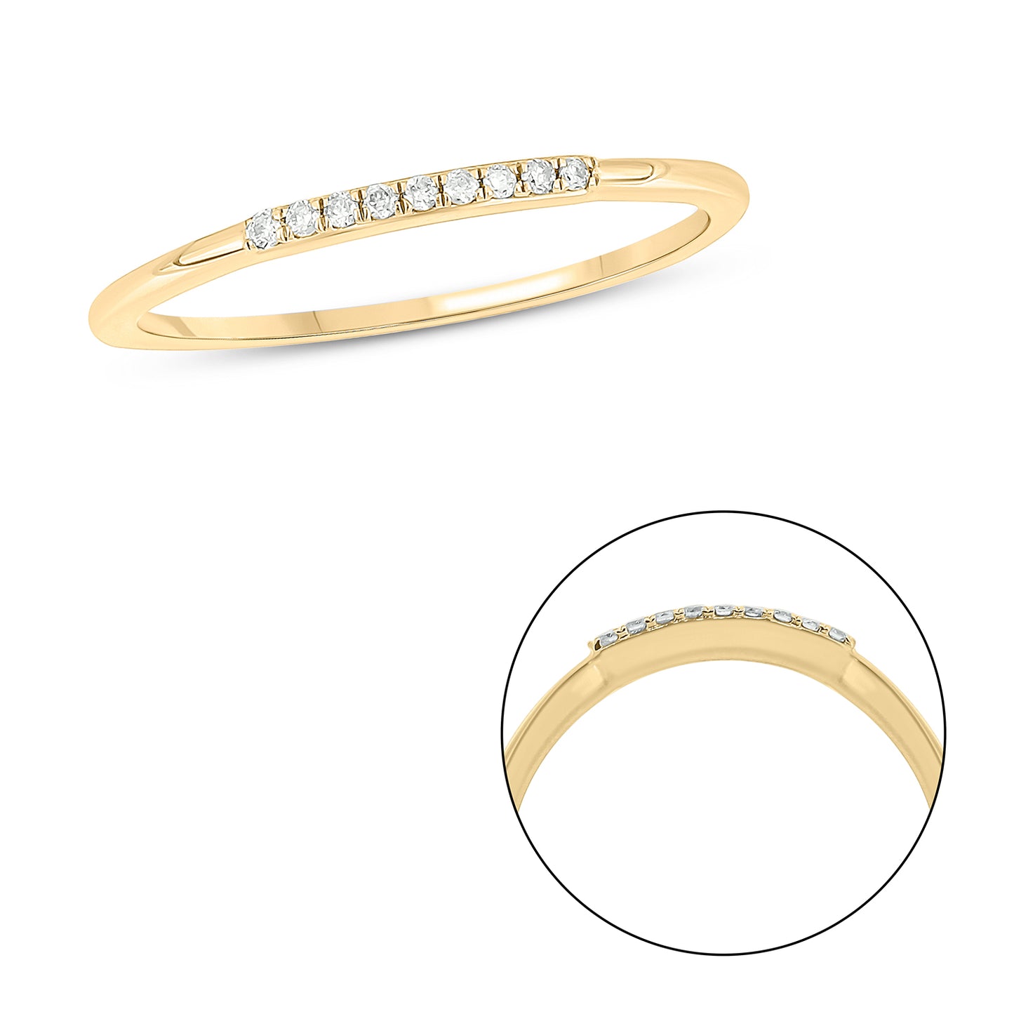 10K Gold Single Line Stackable Diamond Wedding Band