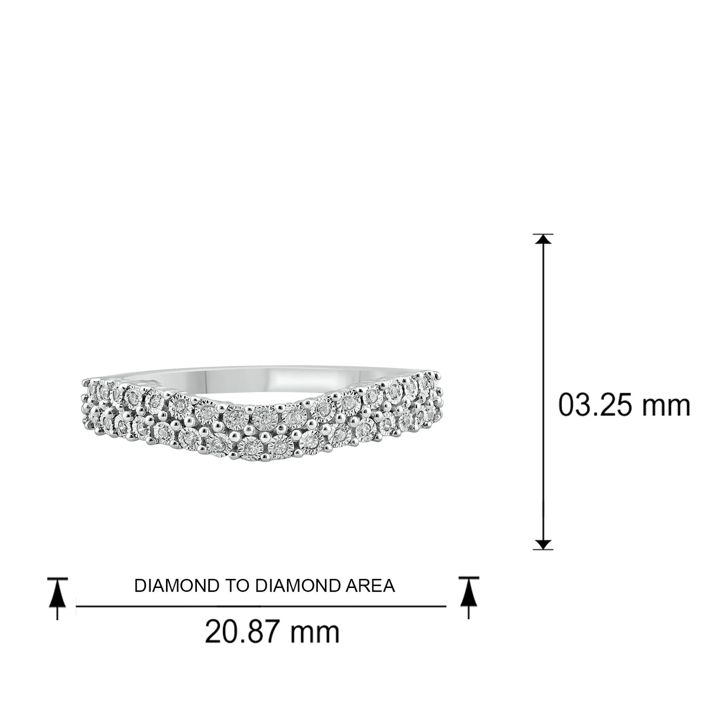 Double Row Contour Diamond Band in 925 Sterling Silver