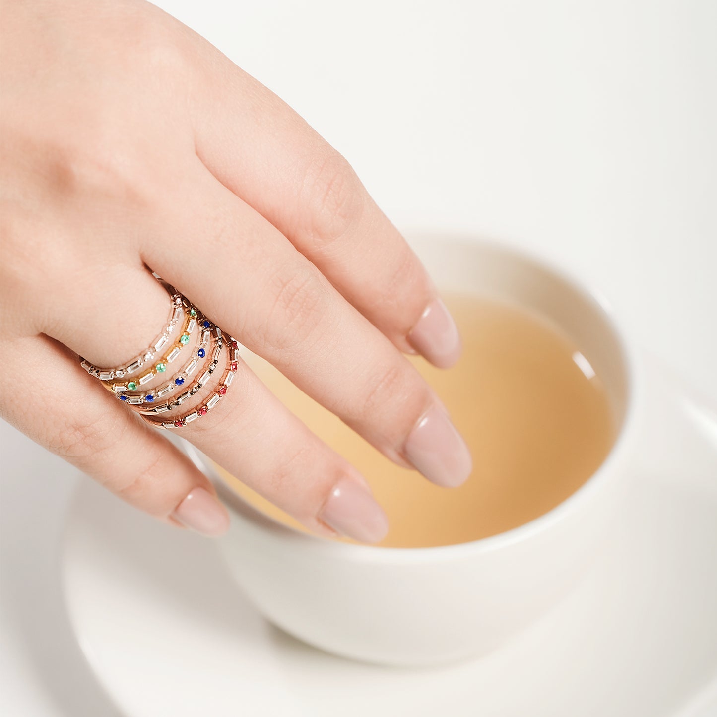 14K Gold Round & Baguette Diamond Anniversary Band In Natural Diamonds,Ruby, Champagne Diamond