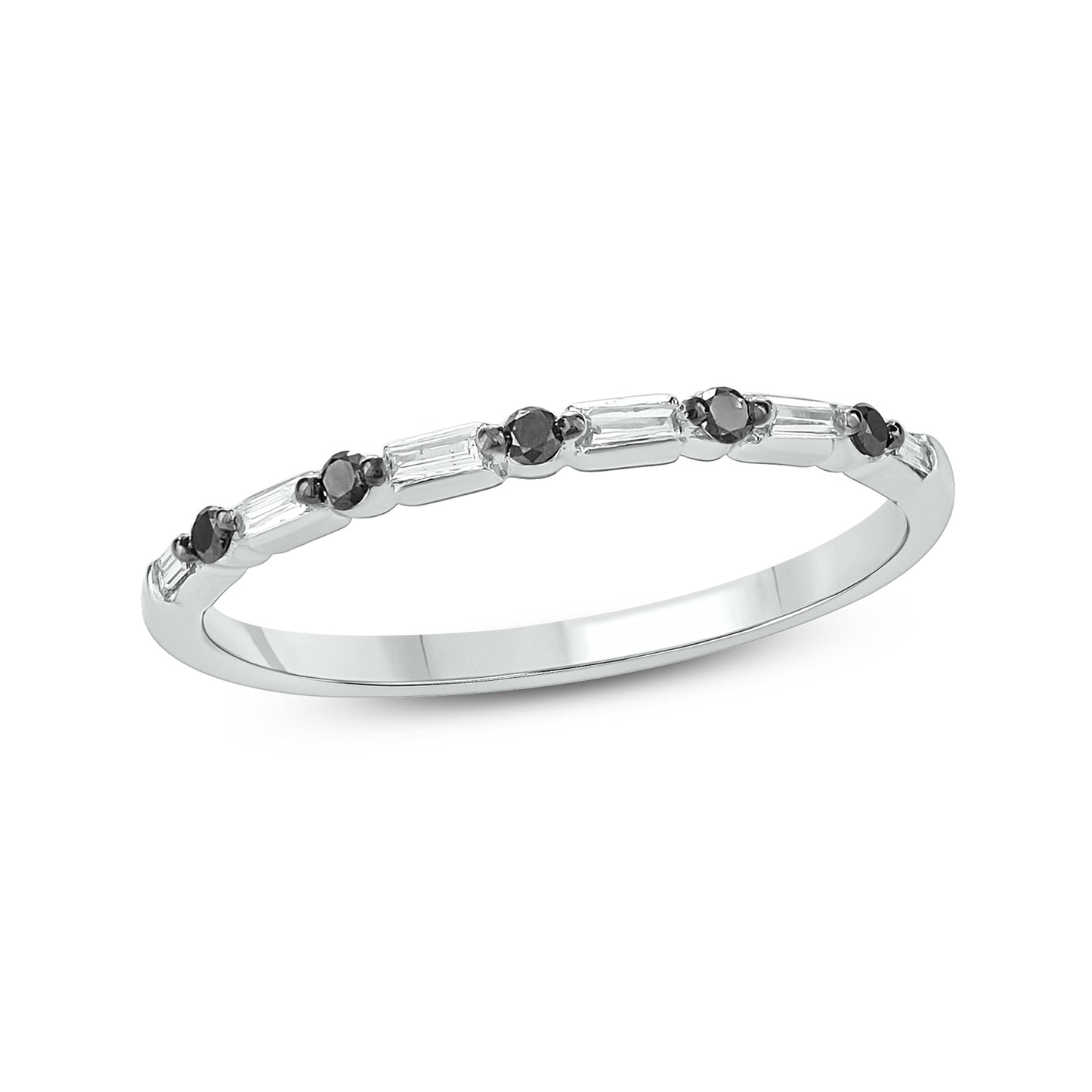 14K Gold Round & Baguette Diamond Anniversary Band In Natural Diamonds, Blue Sapphire, Black Diamond