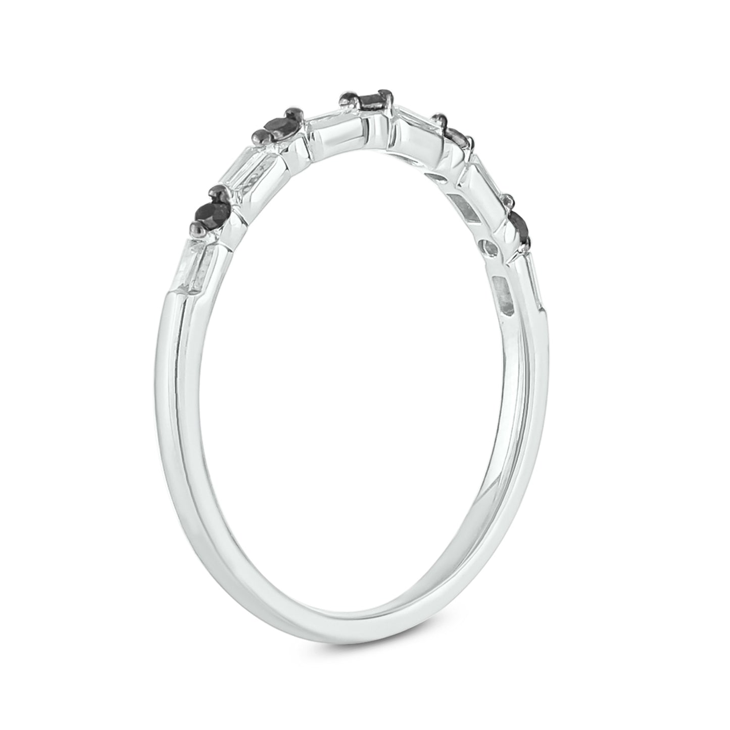 14K Gold Round & Baguette Diamond Anniversary Band In Natural Diamonds, Blue Sapphire, Black Diamond