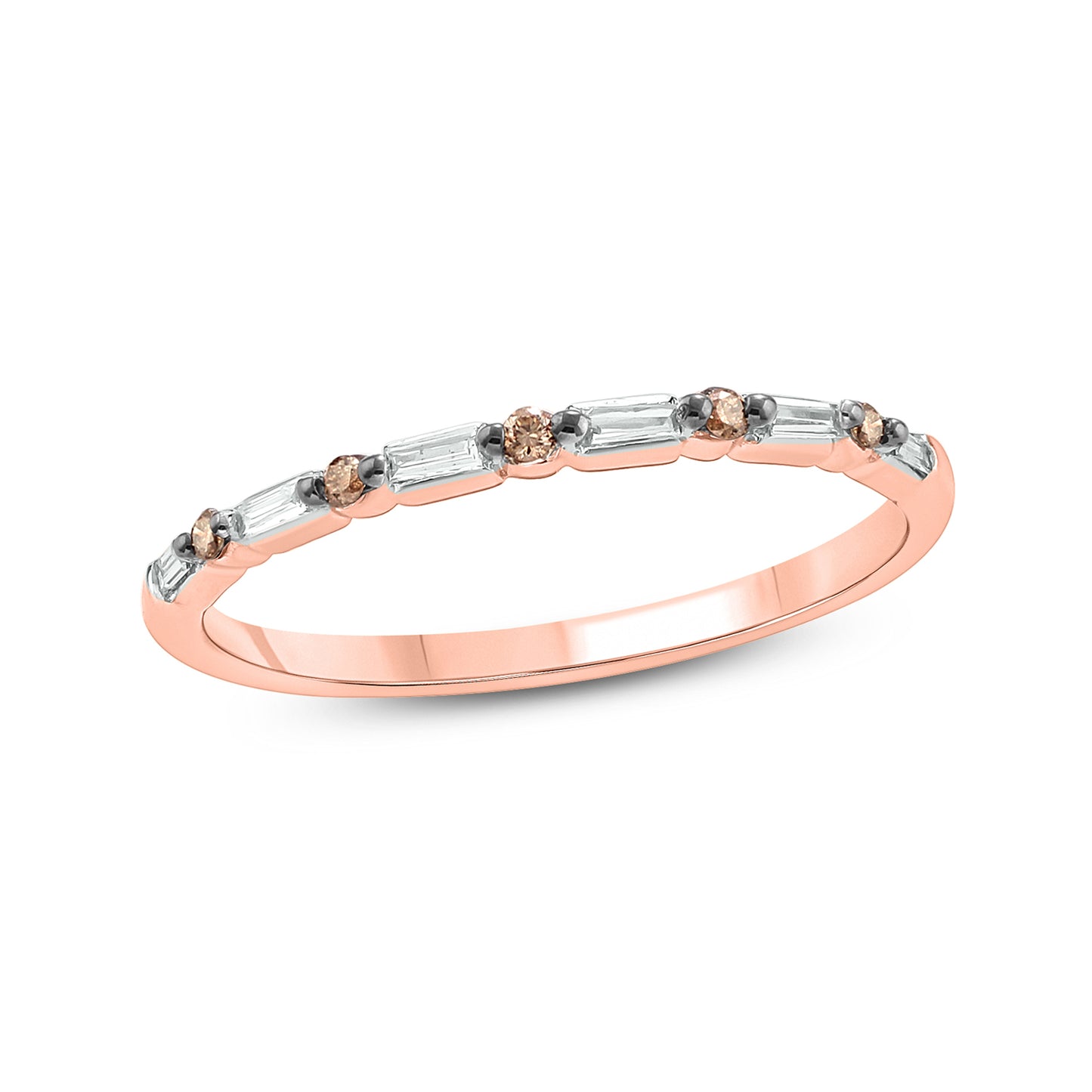 14K Gold Round & Baguette Diamond Anniversary Band In Natural Diamonds,Ruby, Champagne Diamond