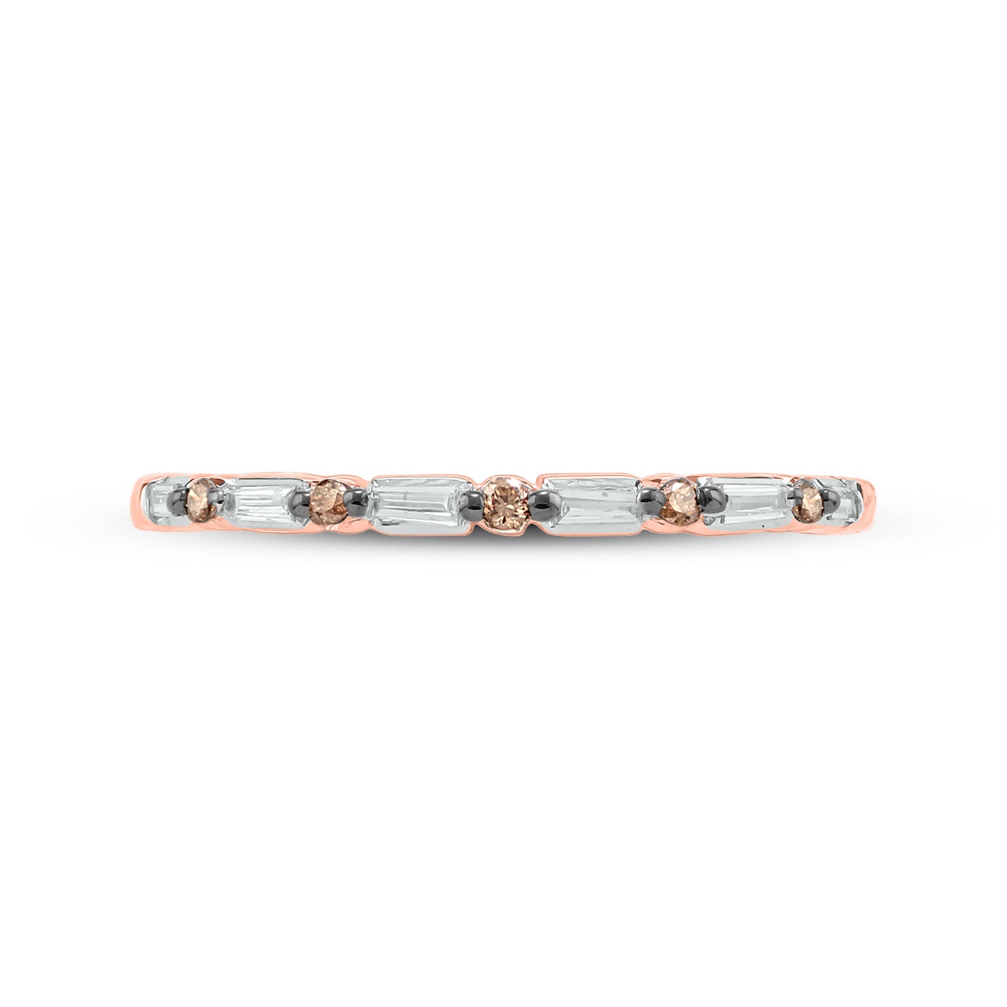 14K Gold Round & Baguette Diamond Anniversary Band In Natural Diamonds,Ruby, Champagne Diamond