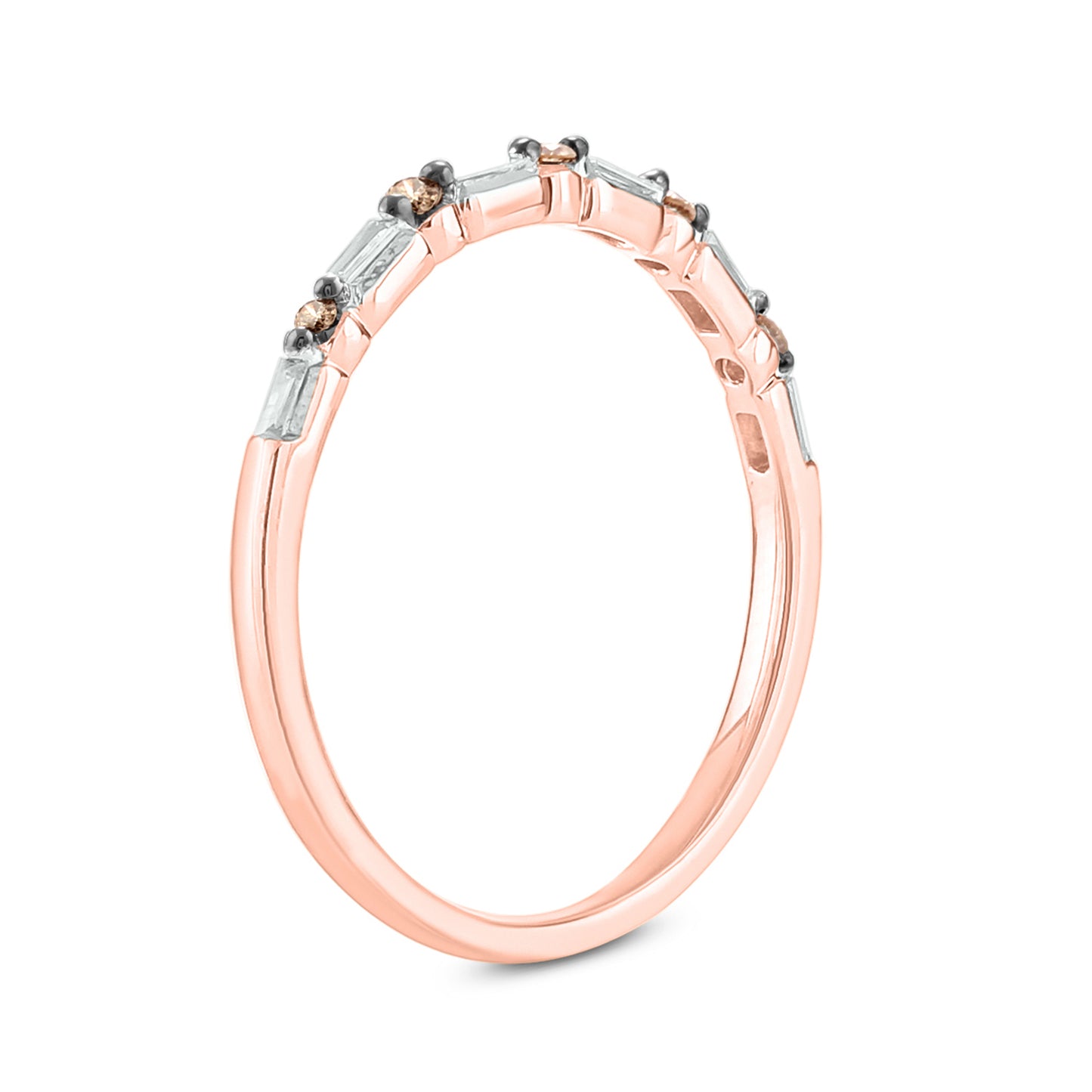 14K Gold Round & Baguette Diamond Anniversary Band In Natural Diamonds,Ruby, Champagne Diamond