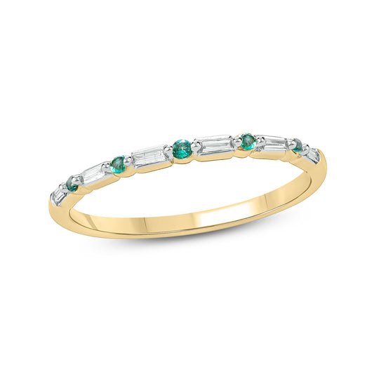14K Gold Round & Baguette Emerald & Diamond Anniversary Band