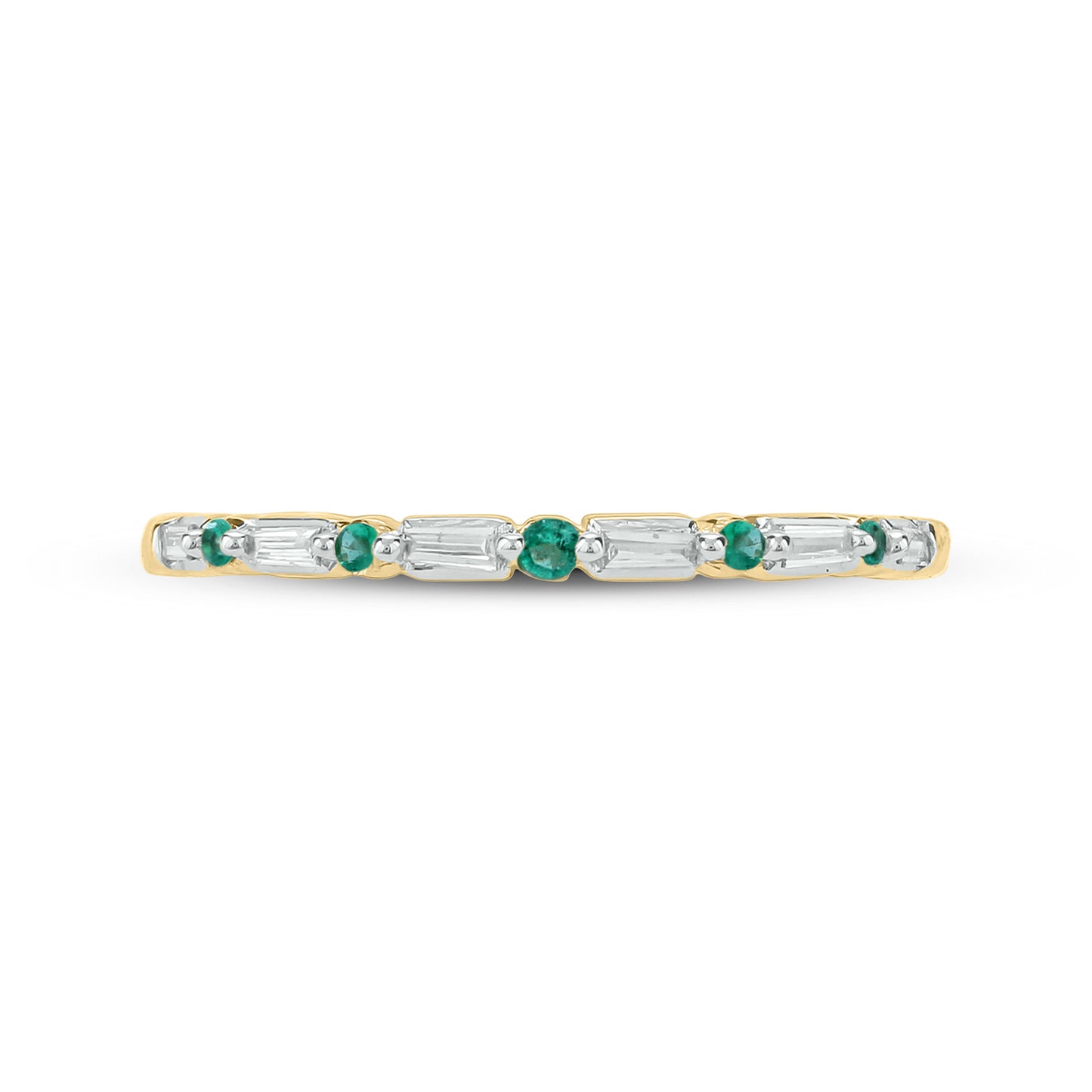 14K Gold Round & Baguette Emerald & Diamond Anniversary Band