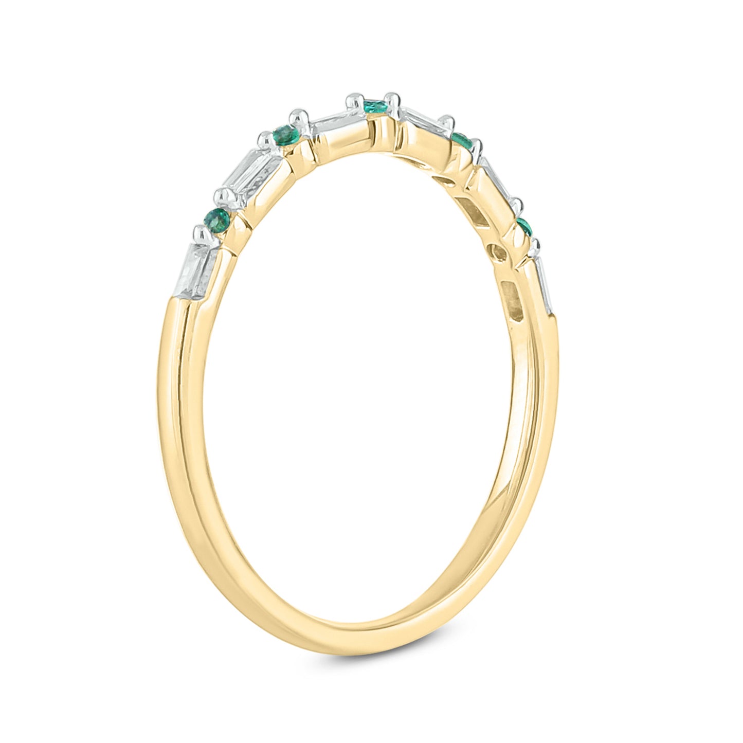 14K Gold Round & Baguette Emerald & Diamond Anniversary Band