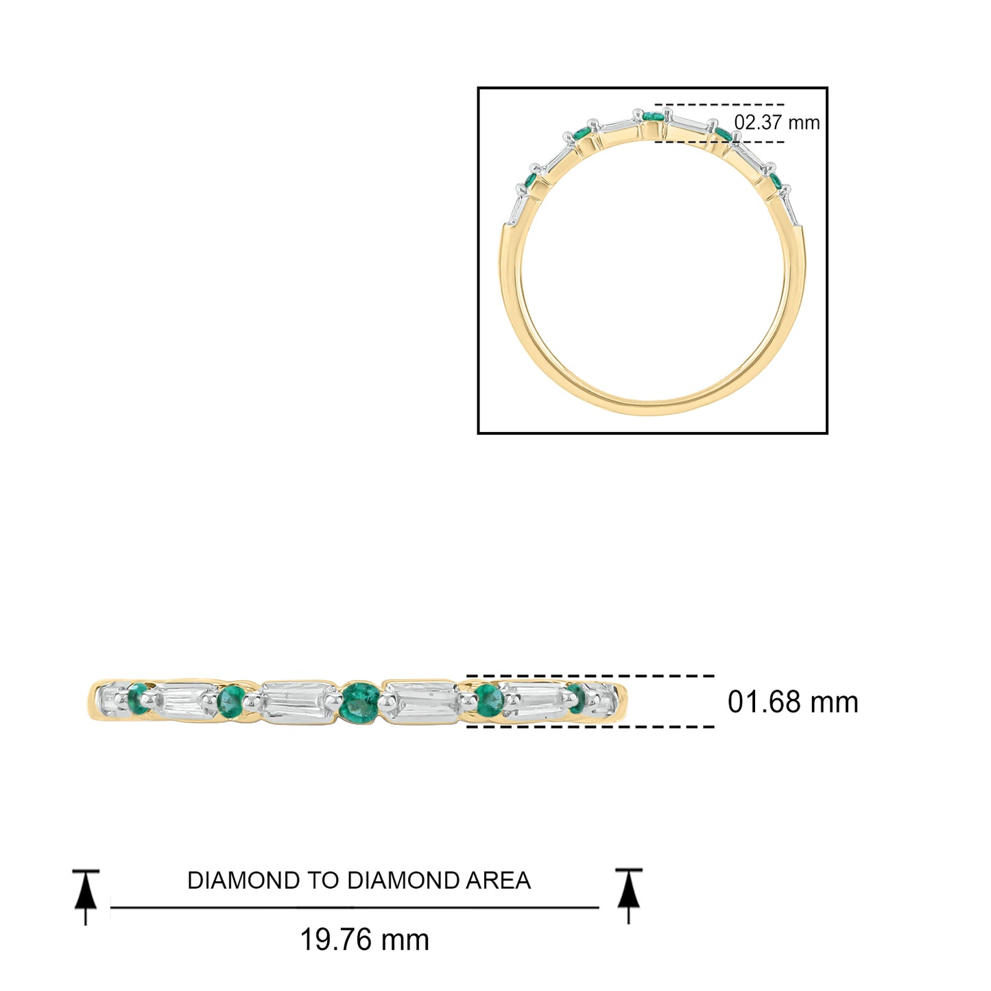 14K Gold Round & Baguette Emerald & Diamond Anniversary Band