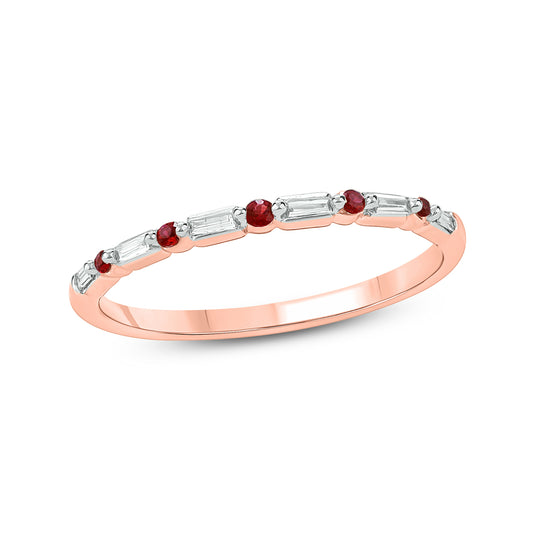14K Gold Round & Baguette Diamond Anniversary Band In Natural Diamonds,Ruby, Champagne Diamond
