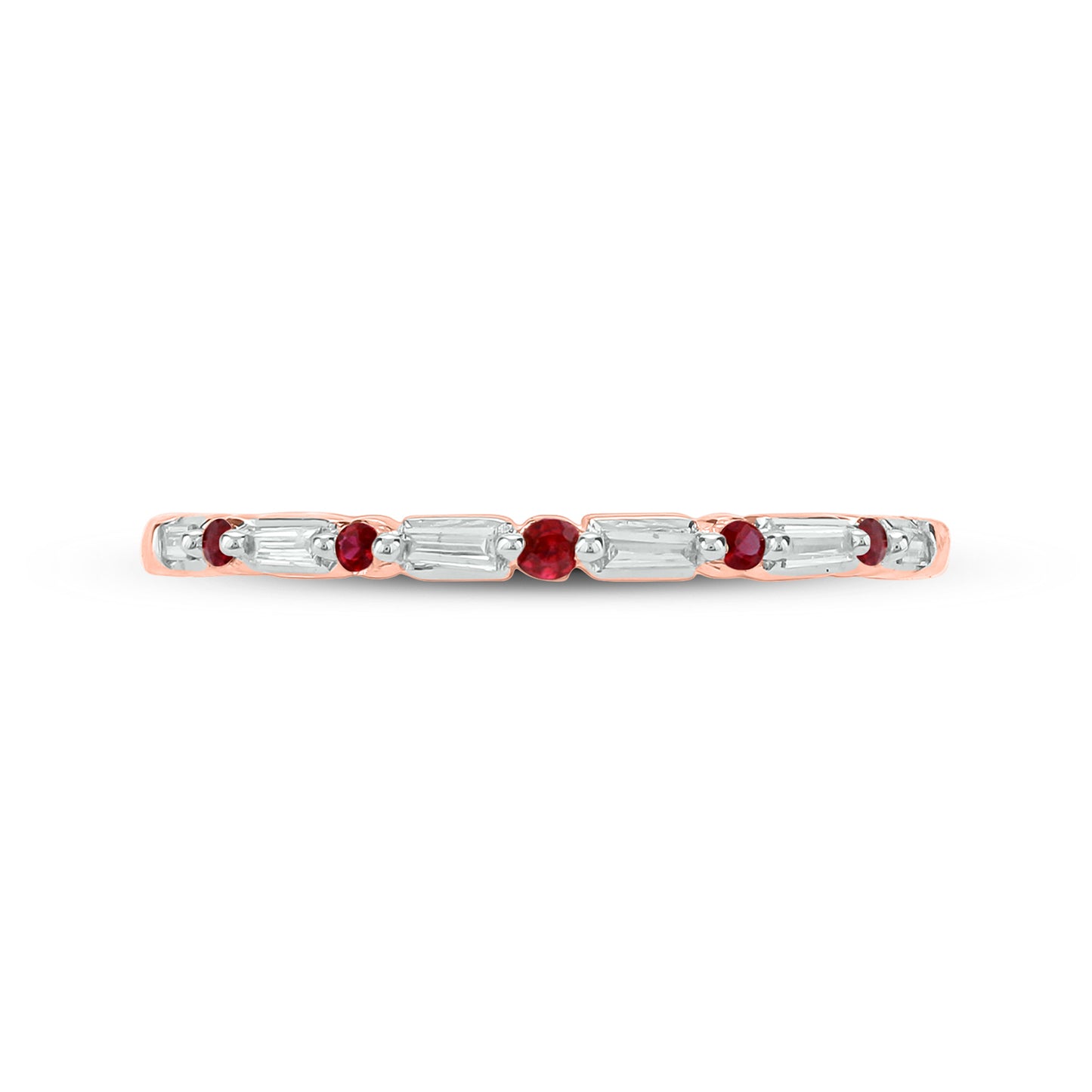 14K Gold Round & Baguette Diamond Anniversary Band In Natural Diamonds,Ruby, Champagne Diamond