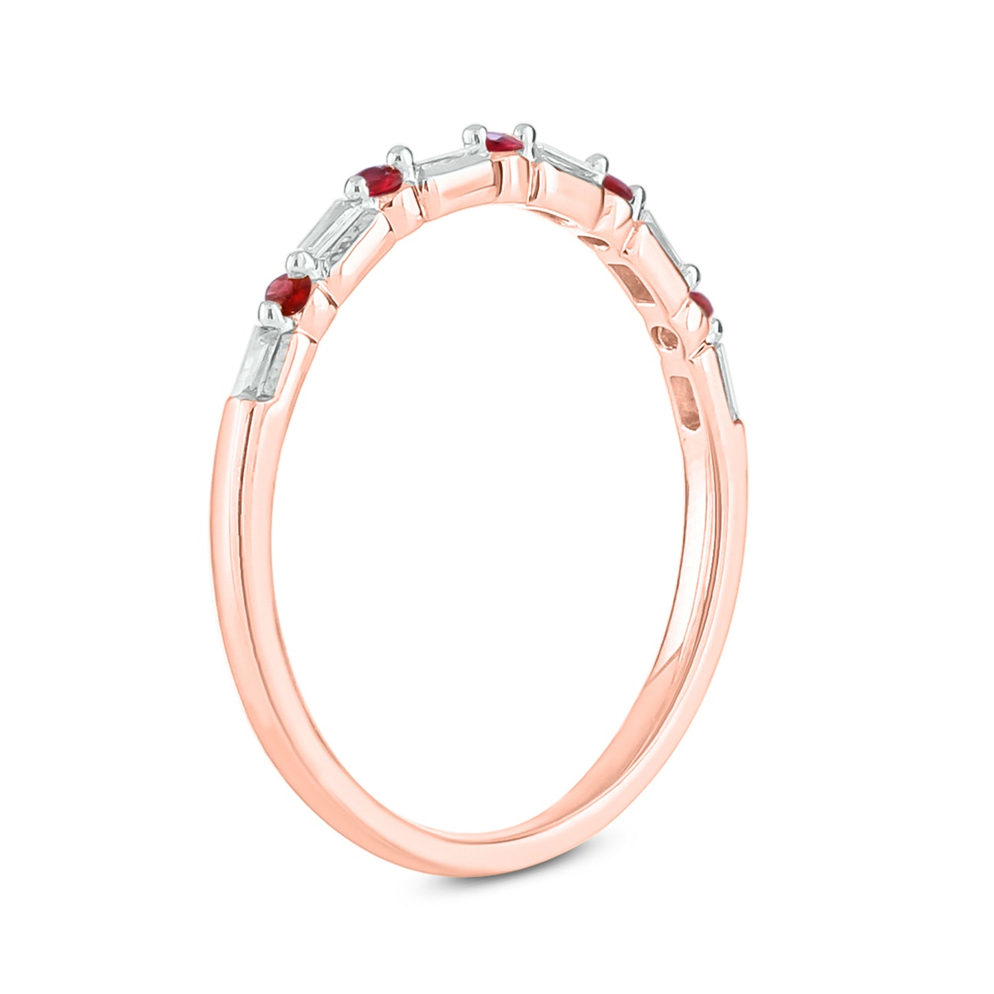 14K Gold Round & Baguette Diamond Anniversary Band In Natural Diamonds,Ruby, Champagne Diamond