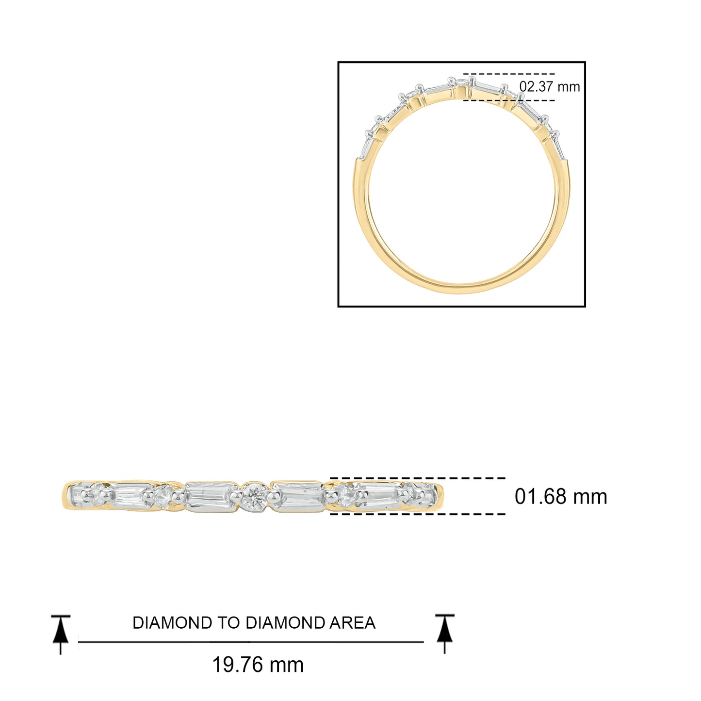 14K Gold Round & Baguette Diamond Anniversary Band