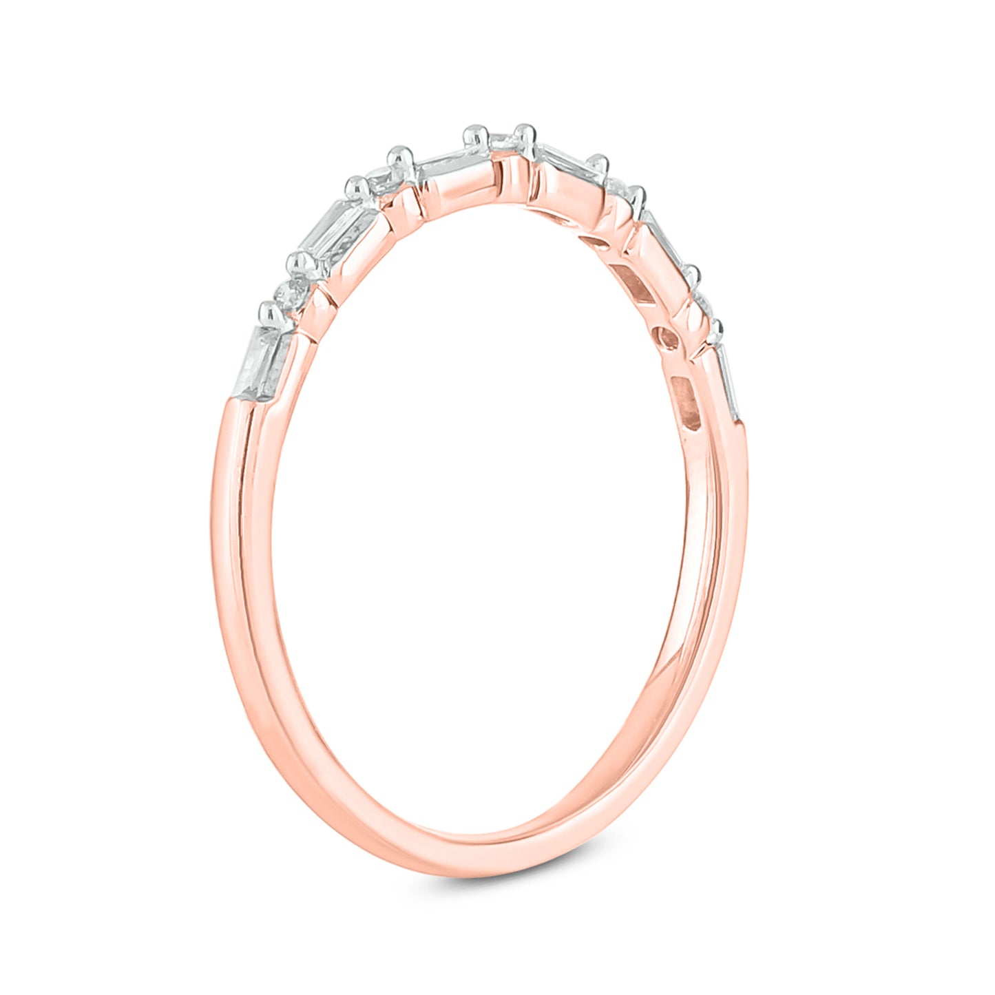 14K Gold Round & Baguette Diamond Anniversary Band