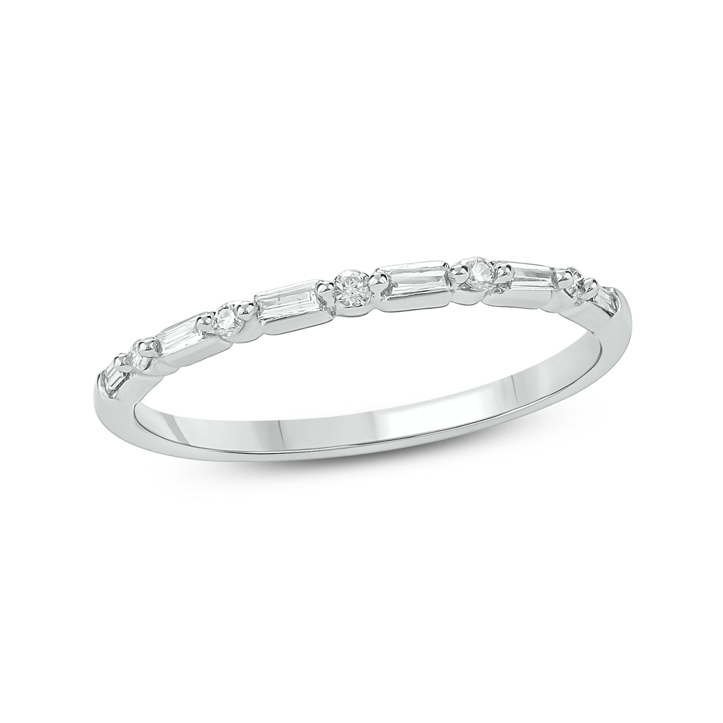 14K Gold Round & Baguette Diamond Anniversary Band