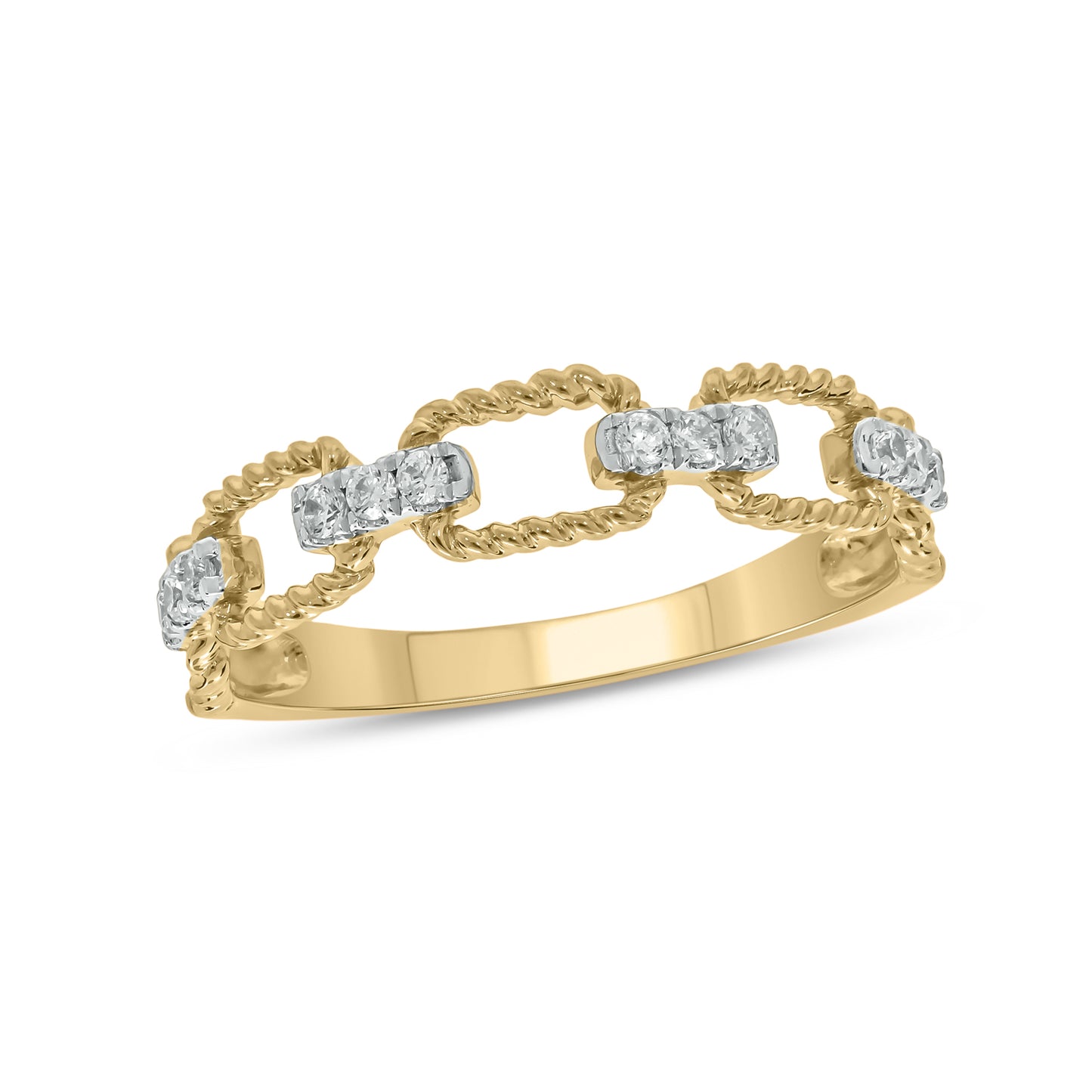 10KT Gold & Diamond Studded Cuban Ring, Stackable ring