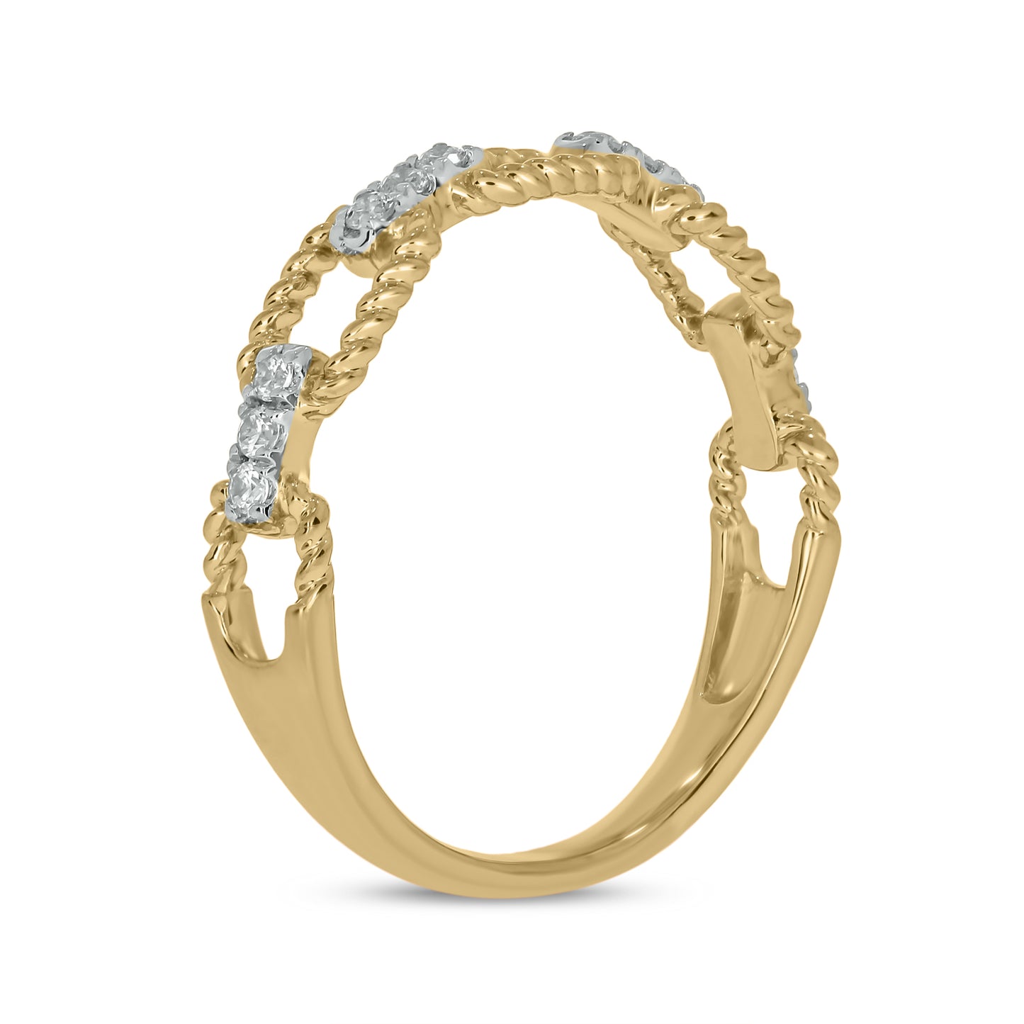 10KT Gold & Diamond Studded Cuban Ring, Stackable ring