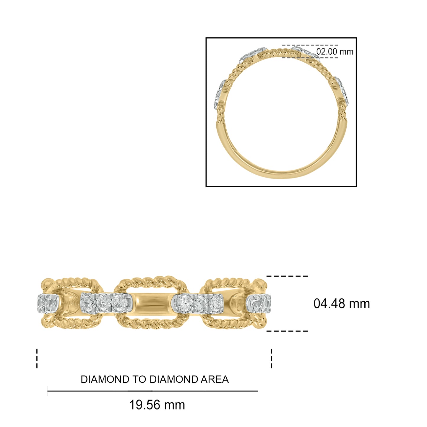 10KT Gold & Diamond Studded Cuban Ring, Stackable ring
