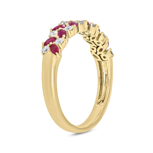 14KT Gold Vermeil Diamond Anniversary Band with Ruby Gemstones