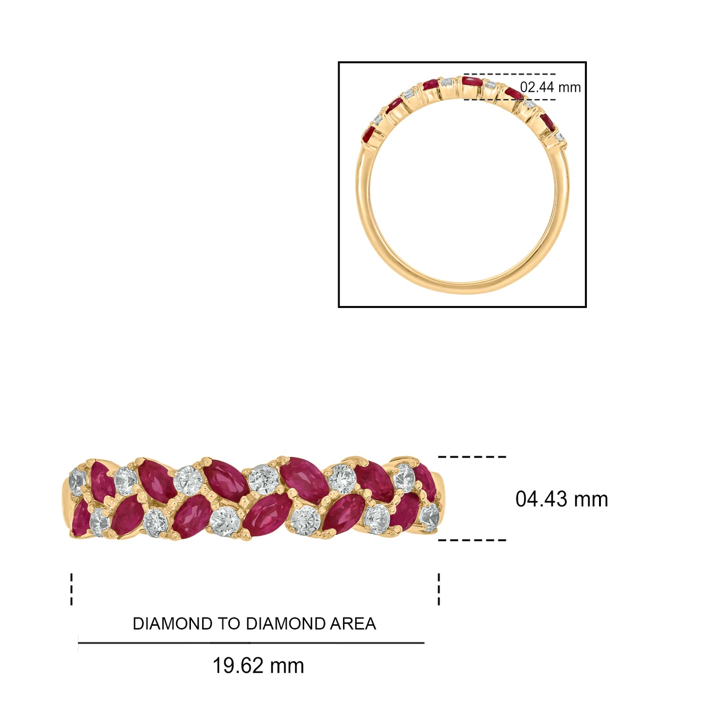 Ruby & Diamond Anniversary Band in 925 Sterling Silver