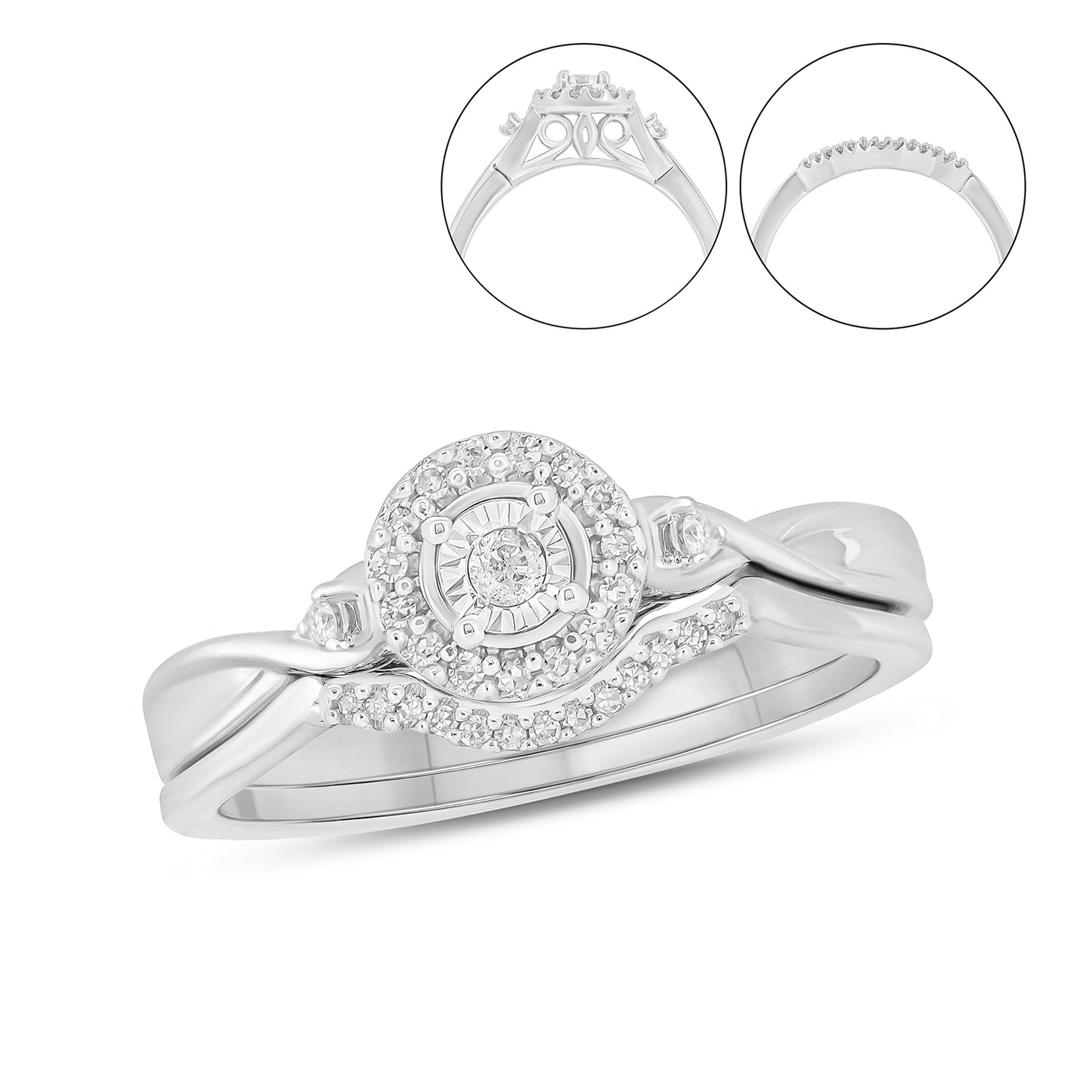 Round Halo Wedding Ring Set in 925 Sterling Silver