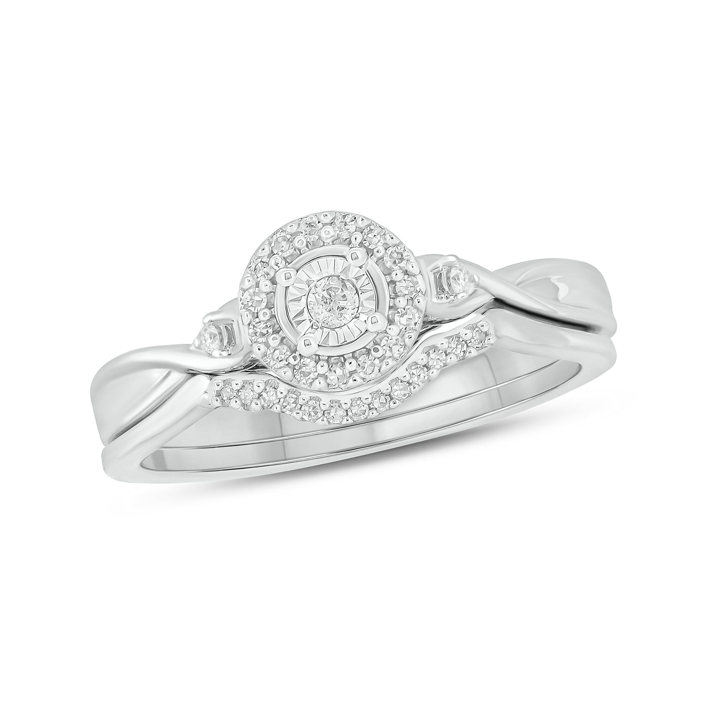 Round Halo Wedding Ring Set in 925 Sterling Silver