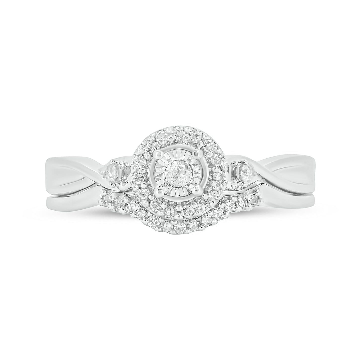 Round Halo Wedding Ring Set in 925 Sterling Silver