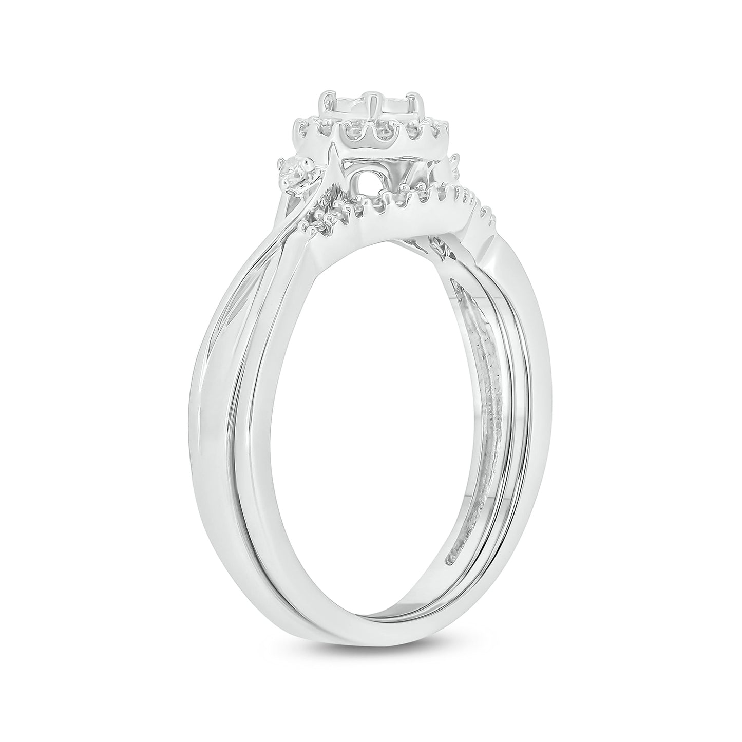 Round Halo Wedding Ring Set in 925 Sterling Silver