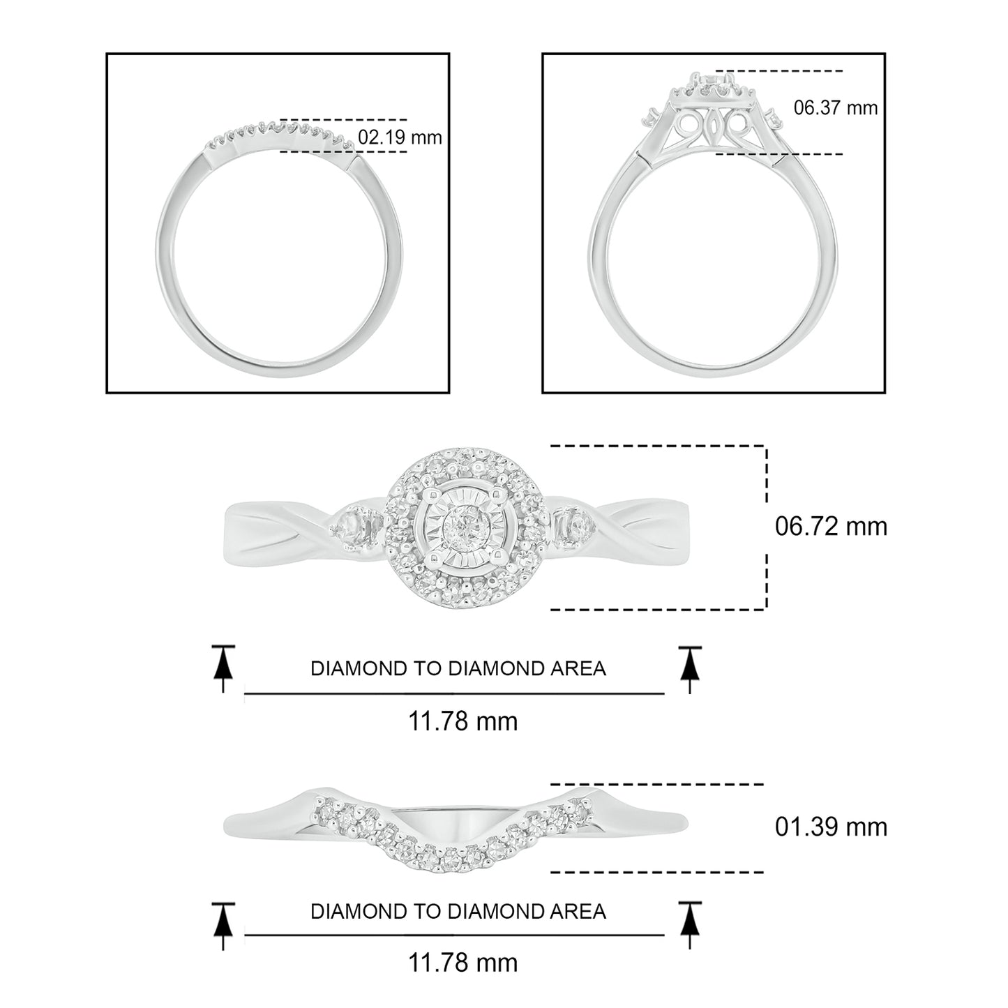 Round Halo Wedding Ring Set in 925 Sterling Silver