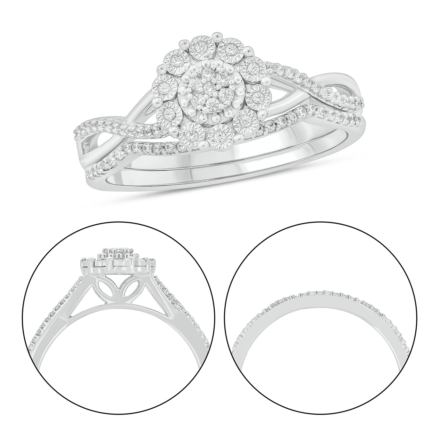 Miracle Floral Wedding Ring Set in 925 Sterling Silver