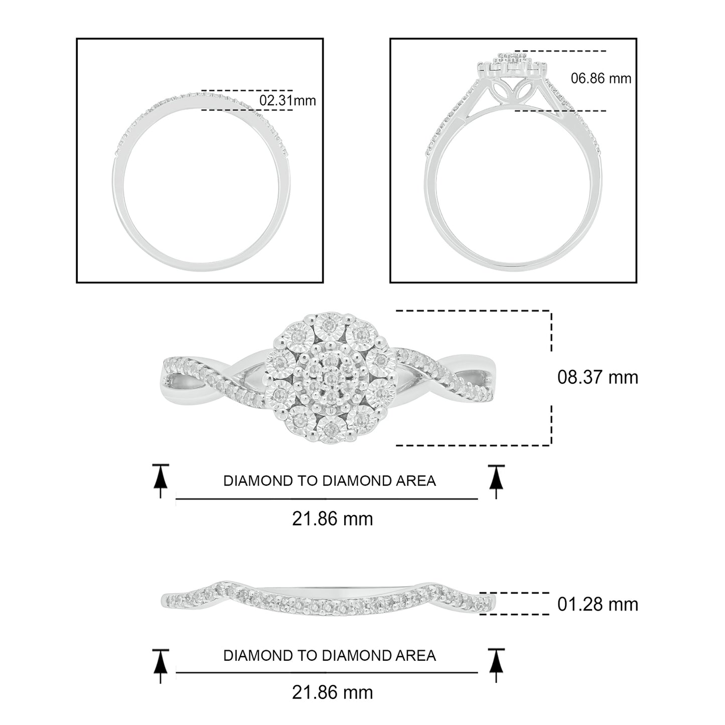 Miracle Floral Wedding Ring Set in 925 Sterling Silver