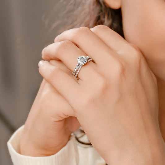 Floral Wedding Ring Set in 925 Sterling Silver