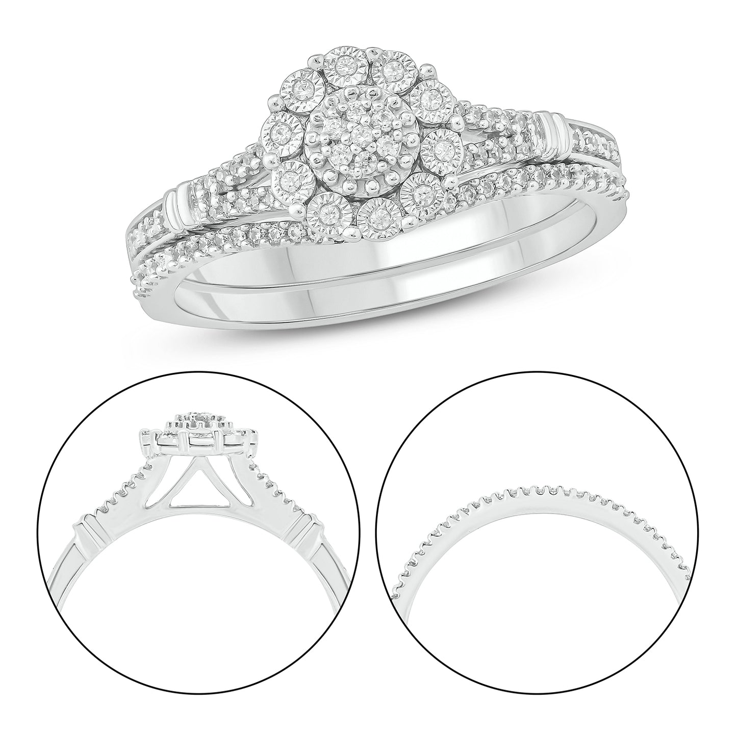 Floral Wedding Ring Set in 925 Sterling Silver