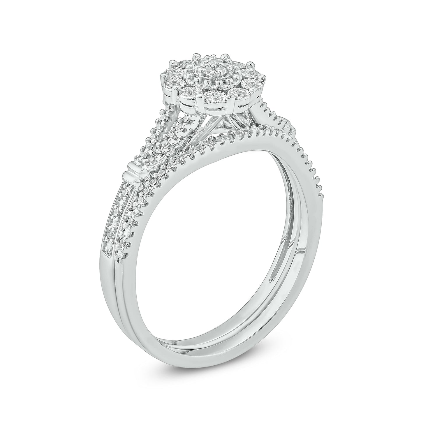 Floral Wedding Ring Set in 925 Sterling Silver