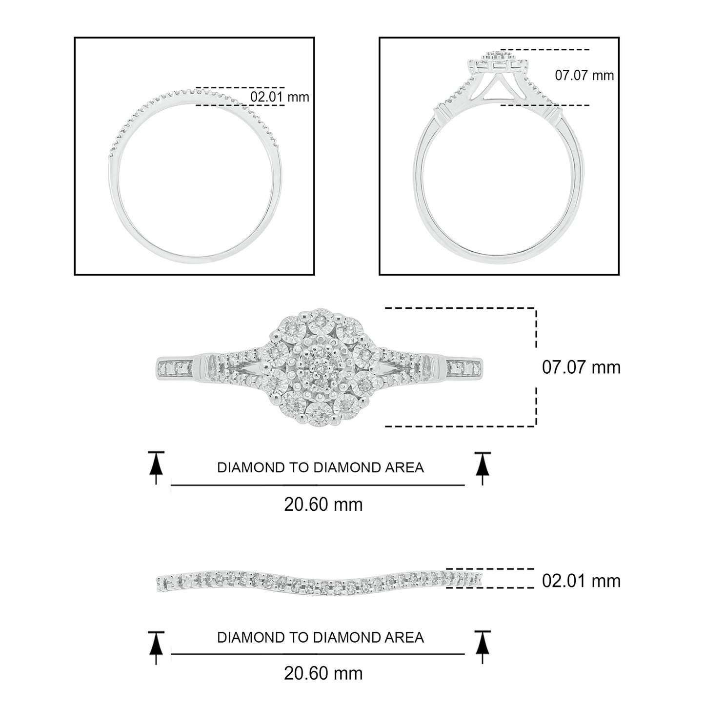 Floral Wedding Ring Set in 925 Sterling Silver