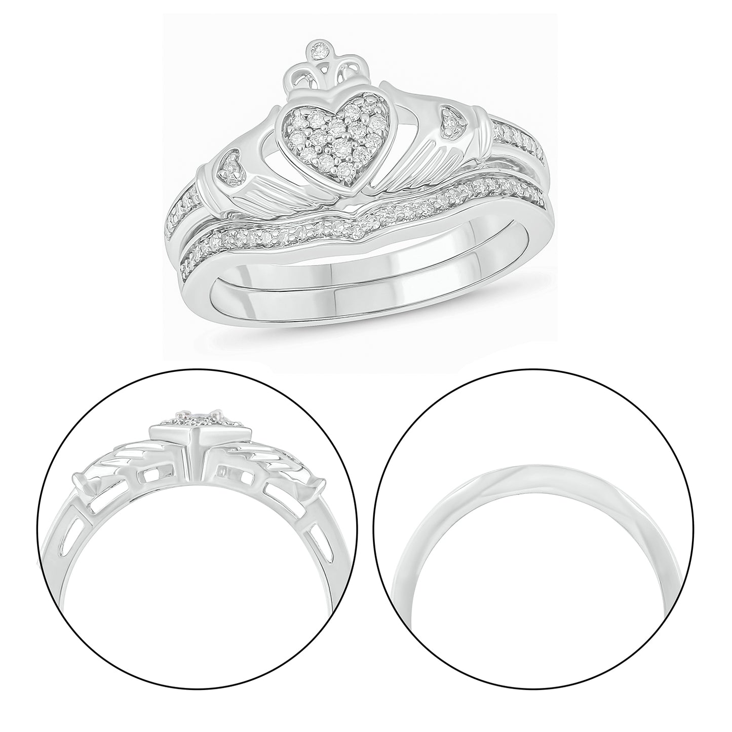 Claddagh Wedding Ring Set in 925 Sterling Silver