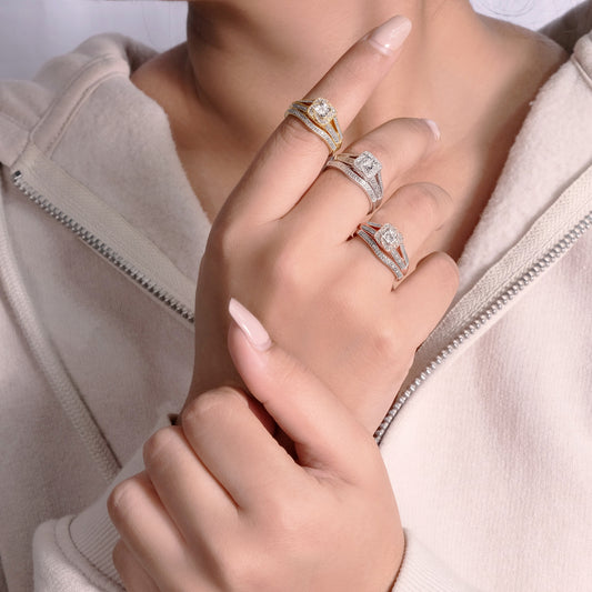 Split Halo Wedding Ring Set in 925 Sterling Silver