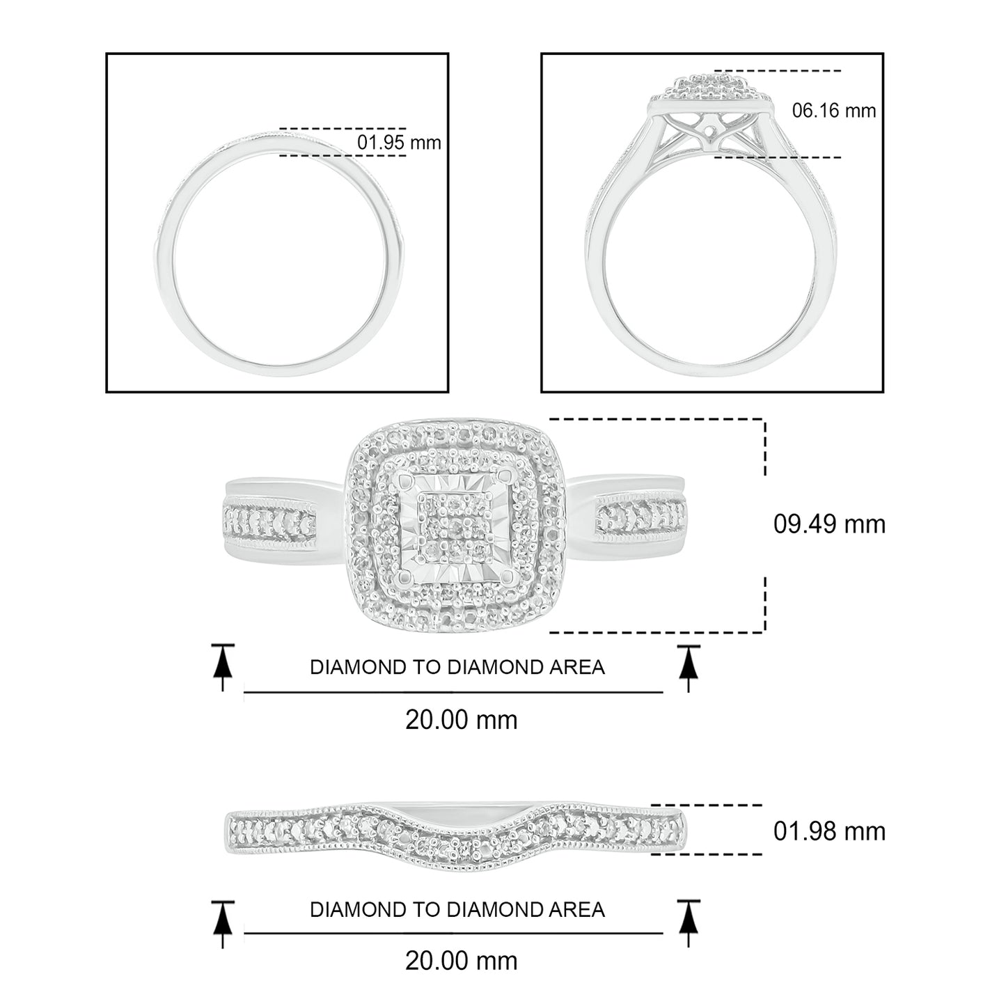 Double Halo Cluster Wedding Ring Set in 925 Sterling Silver