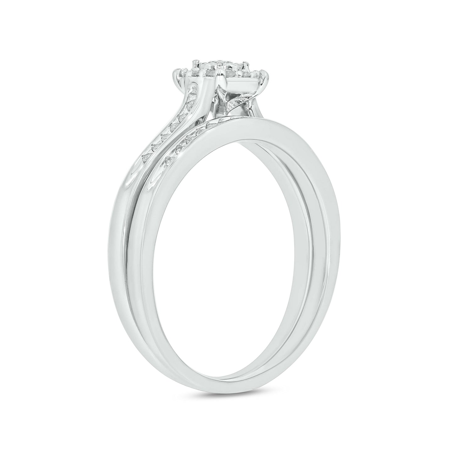 Classic Round Bridal Ring Set in Sterling Silver, Authentic Natural Diamonds